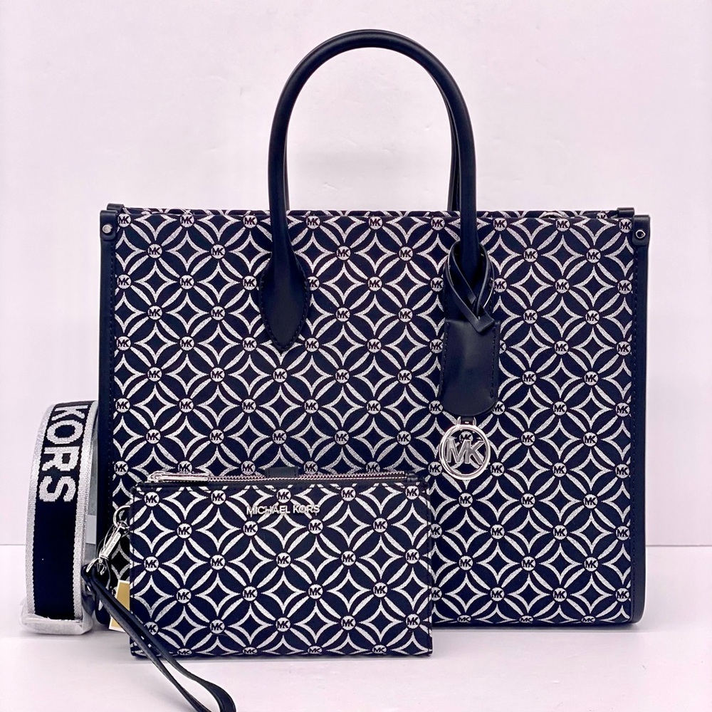 Michael Kors Mirella Medium Metallic Logo Jacquard Tote Bag and Wallet Set - Picture 12 of 15